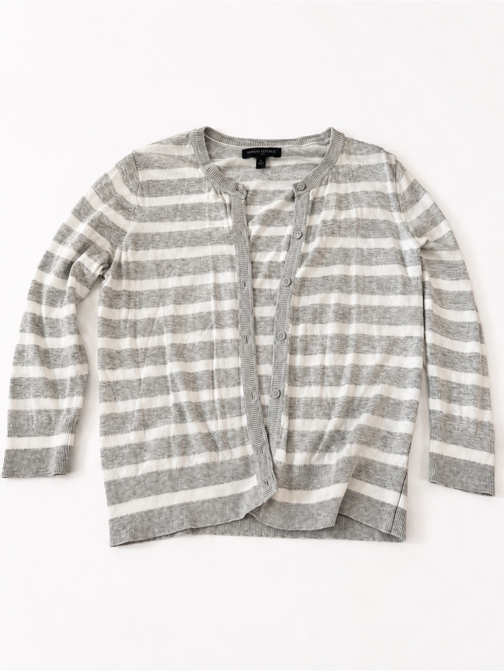 Banana Republic Gray and White Striped Button-Front Cardigan